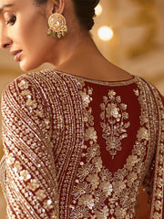Rust Embroidered Anarkali Suit