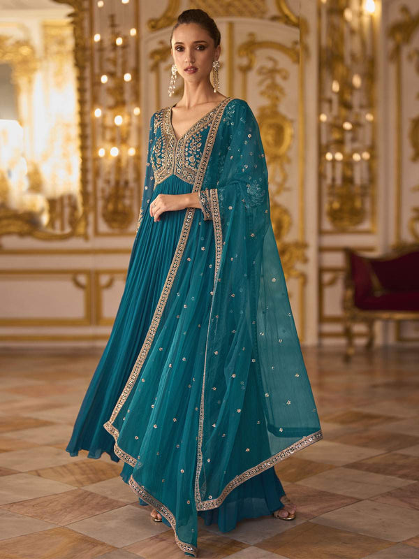 Blue Embroidered Anarkali Suit