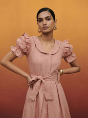 Baby Pink Vintage Cotton Summer Mini Indo Western Dress