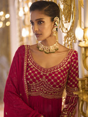 Red Embroidered Anarkali Suit