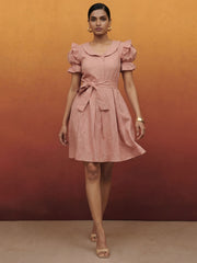 Baby Pink Vintage Cotton Summer Mini Indo Western Dress