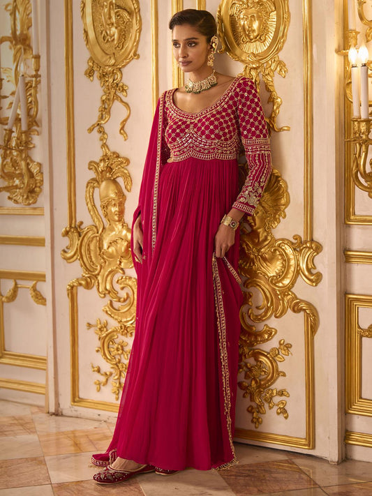 Red Embroidered Anarkali Suit