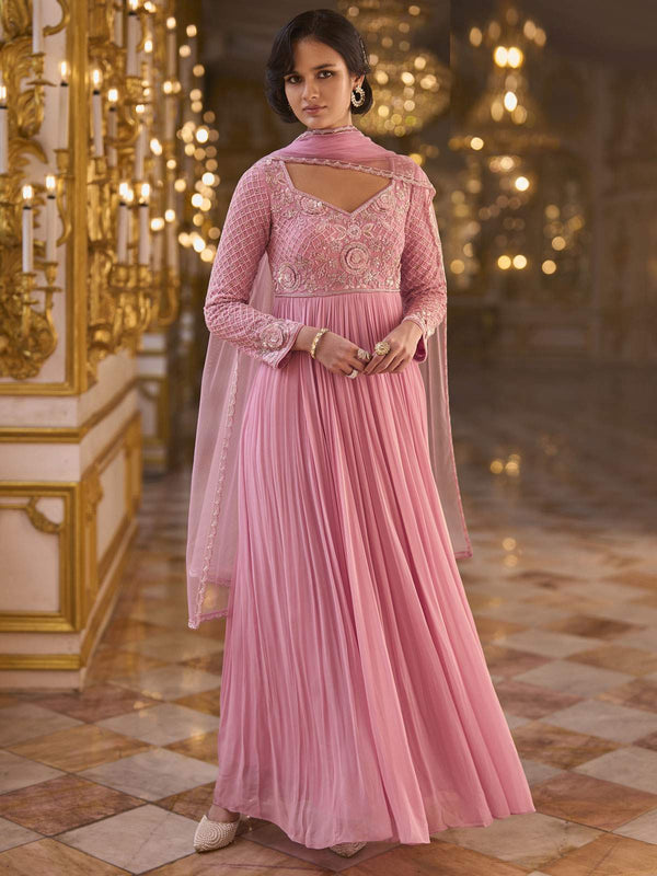 Rose Pink Embroidered Anarkali Suit
