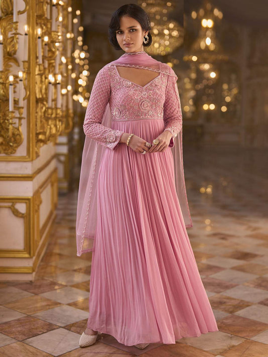 Rose Pink Embroidered Anarkali Suit
