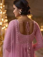 Rose Pink Embroidered Anarkali Suit