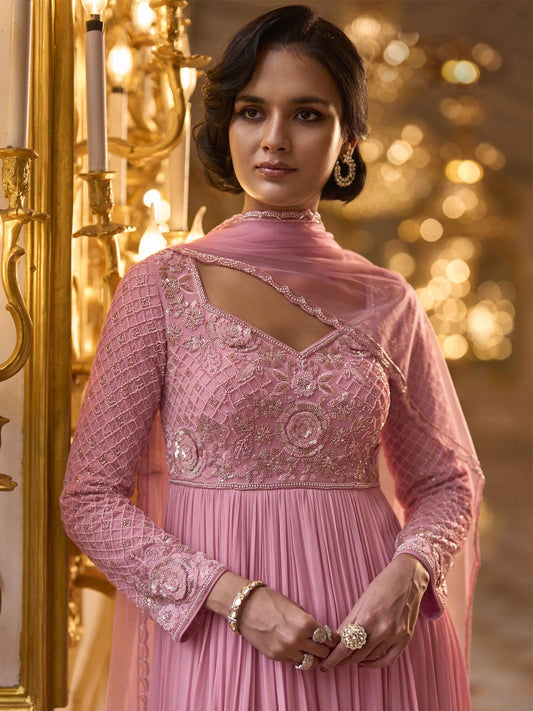 Rose Pink Embroidered Anarkali Suit