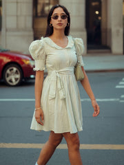 Green Cotton Ruffeled Sleeves Mini Indo Western Dress