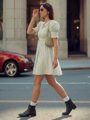 Green Cotton Ruffeled Sleeves Mini Indo Western Dress