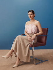 Soft Pink Ruffled Top with Pleated Linen Long Skirt Indo Western