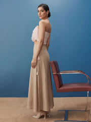Soft Pink Ruffled Top with Pleated Linen Long Skirt Indo Western