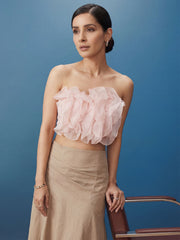 Soft Pink Ruffled Top with Pleated Linen Long Skirt Indo Western