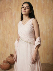 Pastel Pink Silk Designer Indo Western Style Dress