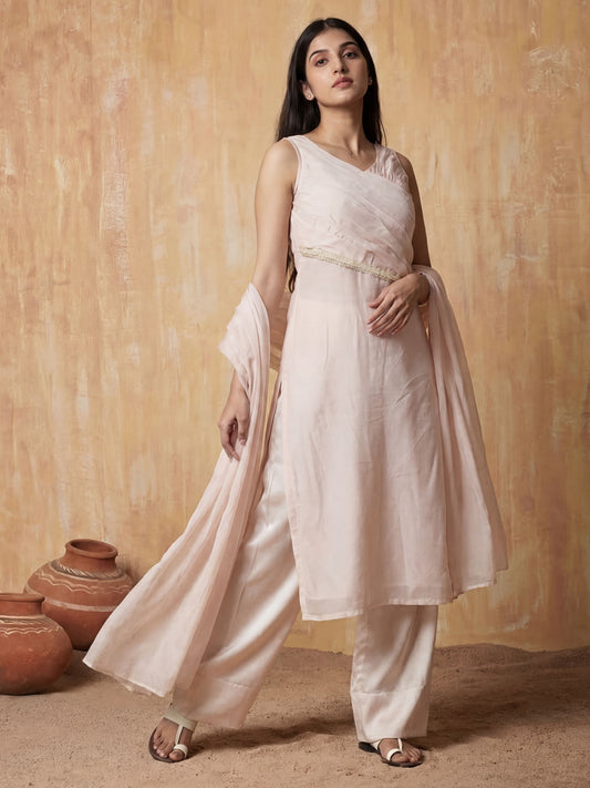 Pastel Pink Silk Designer Indo Western Style Dress