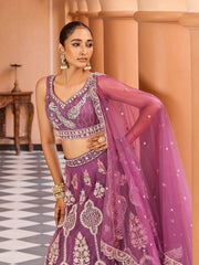 Lavender  Net Fabric Sequins embroidery Semi Stitched Lehenga & Unstitched Blouse With Dupatta