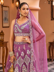 Lavender  Net Fabric Sequins embroidery Semi Stitched Lehenga & Unstitched Blouse With Dupatta