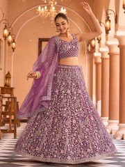 Burgundy  Net Fabric Sequins embroidery Semi Stitched Lehenga & Unstitched Blouse With Dupatta