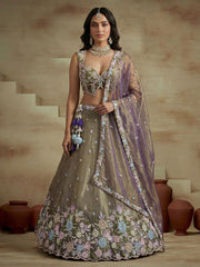 Women's Shade of Purple Tissue Moti with Embroidered Lehenga Choli with Dupatta