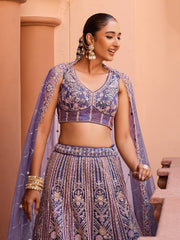 Purple  Net Fabric Sequins embroidery Semi Stitched Lehenga & Unstitched Blouse With Dupatta