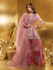 Women Floral Yoke Design Regular Thread Work Kurta with Palazzos & With Dupatta