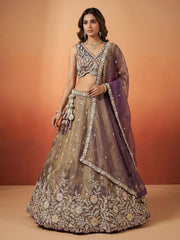 Women's Shade of Purple Tissue Moti with Embroidered Lehenga Choli with Dupatta