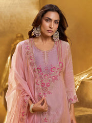 Women Floral Yoke Design Regular Thread Work Kurta with Palazzos & With Dupatta