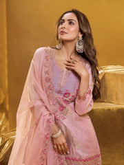 Women Floral Yoke Design Regular Thread Work Kurta with Palazzos & With Dupatta