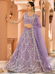 Mauve  Net Fabric Sequins embroidery Semi Stitched Lehenga & Unstitched Blouse With Dupatta