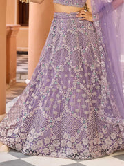 Mauve  Net Fabric Sequins embroidery Semi Stitched Lehenga & Unstitched Blouse With Dupatta