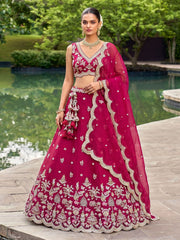 Women's Rose Tissue Mirror sequince Embroidered Lehenga Choli with Dupatta