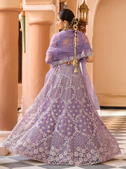 Mauve  Net Fabric Sequins embroidery Semi Stitched Lehenga & Unstitched Blouse With Dupatta