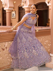 Mauve  Net Fabric Sequins embroidery Semi Stitched Lehenga & Unstitched Blouse With Dupatta