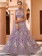 Mauve  Net Fabric Sequins embroidery Semi Stitched Lehenga & Unstitched Blouse With Dupatta