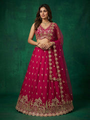Women's Pink Chinnon Moti with Sequince Embroidered Lehenga Choli with Dupatta