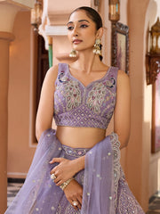 Mauve  Net Fabric Sequins embroidery Semi Stitched Lehenga & Unstitched Blouse With Dupatta