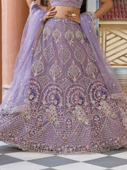 Mauve  Net Fabric Sequins embroidery Semi Stitched Lehenga & Unstitched Blouse With Dupatta