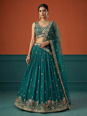 Women's Green Georgette Sequince Embroidered Lehenga Choli with Dupatta