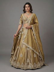 Women's Beige Gold Tissue Beads with Embroidered Lehenga Choli with Dupatta