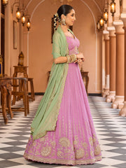 Pink  Tissue Silk Fabric Sequins embroidery Semi Stitched Lehenga & Unstitched Blouse With Dupatta
