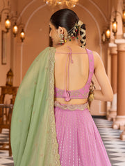 Pink  Tissue Silk Fabric Sequins embroidery Semi Stitched Lehenga & Unstitched Blouse With Dupatta