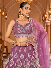 Lavender  Net Fabric Sequins embroidery Semi Stitched Lehenga & Unstitched Blouse With Dupatta