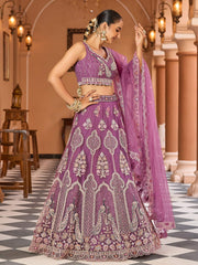Lavender  Net Fabric Sequins embroidery Semi Stitched Lehenga & Unstitched Blouse With Dupatta