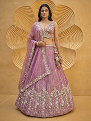 Women's Pink Chiffon Beads with Embroidered Lehenga Choli with Dupatta