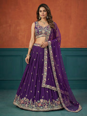 Women's Purple Georgette Sequince Embroidered Lehenga Choli with Dupatta