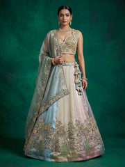 Women's Multi-Color Organza Embroidered Lehenga Choli with Dupatta