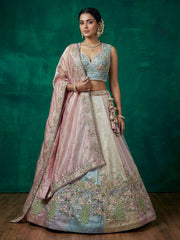 Women's Multi-Color Organza Embroidered Lehenga Choli with Dupatta
