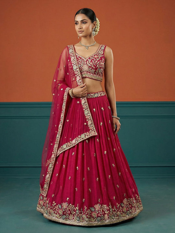 Women's Hot Pink Georgette Sequince Embroidered Lehenga Choli with Dupatta