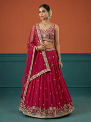 Women's Hot Pink Georgette Sequince Embroidered Lehenga Choli with Dupatta