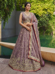 Women's Mauve Tissue Moti with Embroidered Lehenga Choli with Dupatta