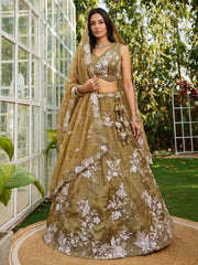 Women's Gold Tissue beads sequince Embroidered Lehenga Choli with Dupatta