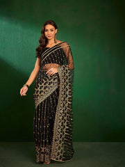 Black Floral Sequinned Embroidered Saree